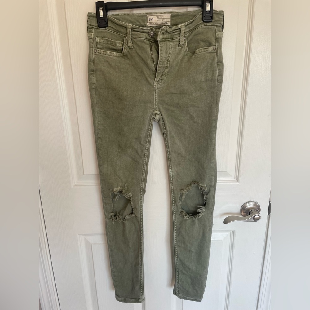 Free People Skinny Jeans Size 26 Very Gently Used Sage/Light Forest Green Color